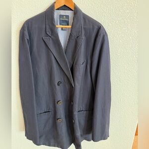 Brooks Brothers Striped Cotton-Linen Double Breasted Jacket